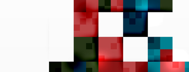 Colorfulness pops in the letter L design, with red and blue squares creating a vibrant pattern on a white background. The symmetry and use of tints and shades make it artistic and visually appealing