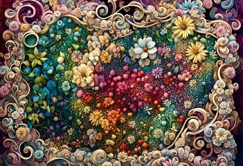 texture, embroidery, floral, rainbow