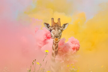 Emerging from Vibrant Colored Smoke on Pastel Background