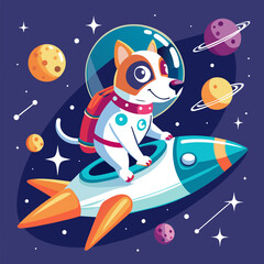 Determined dog astronaut piloting a spaceship through the cosmos, with constellations twinkling around them