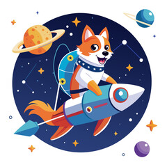 Determined dog astronaut piloting a spaceship through the cosmos, with constellations twinkling around them
