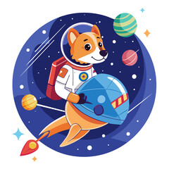 Determined dog astronaut piloting a spaceship through the cosmos, with constellations twinkling around them