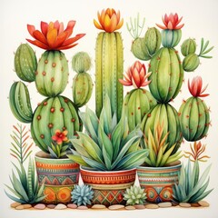 Obraz premium Cacti with Mexican Flag Colors Use the colors of the Mexican flag as a theme for a series of cacti