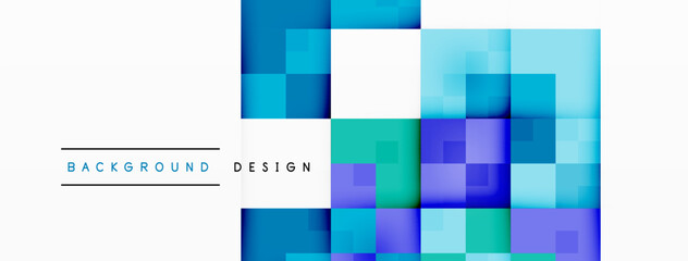 The azure and aqua squares create a vibrant pattern against the electric blue background, emphasizing symmetry and colorfulness in this artful design