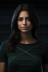 Naklejka premium a woman with long hair wearing a black shirt