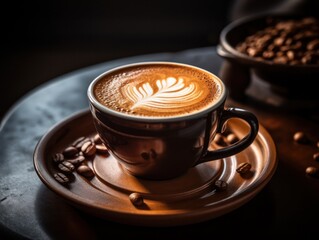 a cup of coffee with a design on top of the foam