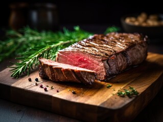 a piece of steak on a cutting board