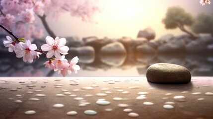 a rock and flowers on a table