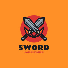 Vector Logo Illustration Sword Simple Mascot Style.