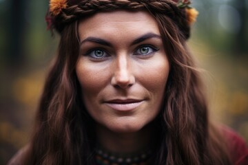 Fototapeta premium a woman with brown hair and a flower crown