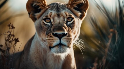 a close up of a lion