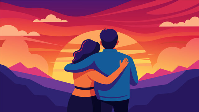 With the vibrant colors of the sunset painting the sky they confessed their fears of failure and reassured each other that no matter what they would. Vector illustration
