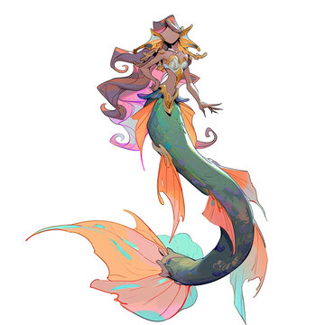 An illustration of a faceless mermaid with a long body