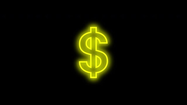yellow neon line dollar symbol blink animation