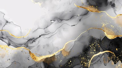 Abstract watercolor background vector. Luxury wallpaper with paint brush and gold line art. Black and gray watercolor, golden lines illustration for wall art, cover and invitation cards
