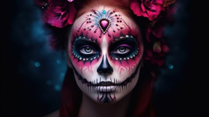 a woman with face paint and flowers in her hair