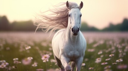Obraz na płótnie Canvas a horse running through a field of flowers
