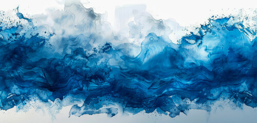 Ocean's Pulse   Abstract Blue Watercolor on White Canvas