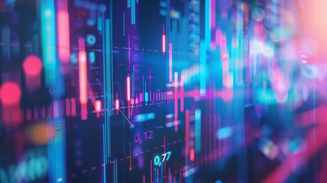 Perspective view of stock market growth business investing and data concept with digital financial chart graphs diagrams and hyper realistic 