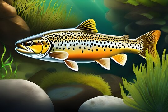 . A brown trout swimming in water, an immersive experience observing the Salmo trutta fario in its natural habitat.