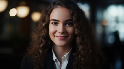 Obraz premium a woman with long curly hair smiling