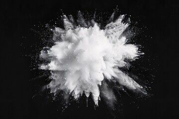 white powder explosion isolated on black background
