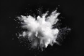 white powder explosion isolated on black background