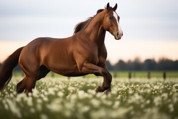 Obraz premium a horse running in a field of flowers