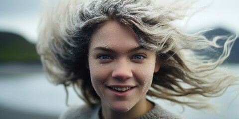 Fototapeta premium a woman with white powder on her hair