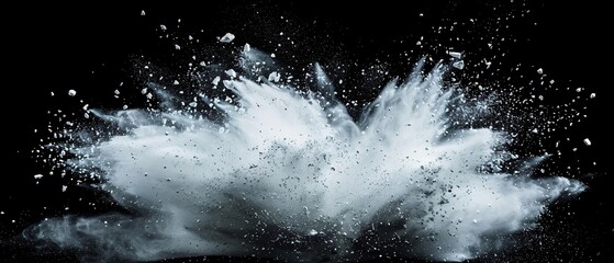 white powder explosion isolated on black background