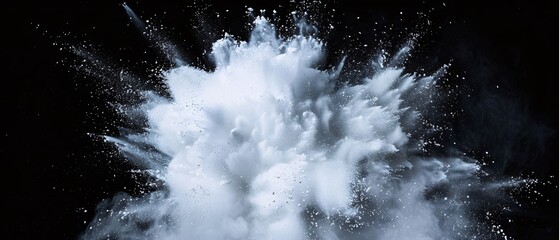 white powder explosion isolated on black background