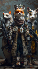 Anthropomorphic Rebel Animals Plan Covert Strike Against Dystopian Cyborg Regime in Cinematic Scene