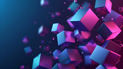 A colorful blocks gradient,Abstract blue purple digital data background 3d render polygon ,Abstract techno purple geometric technology background ,3D render of reflective glass cubes in blue and pink 