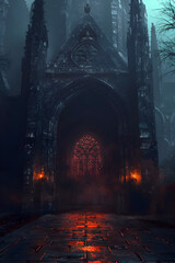 Brooding Gothic Cathedral Shrouded in Darkness and Mystery