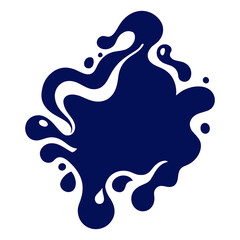 Flat dark navy blue liquid water splashes abstract fluid paint art on white background generated by Ai