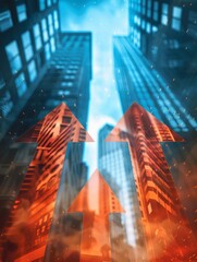 An upward and downward arrow illustrating economic mobility, graphic for investors. hyper realistic 