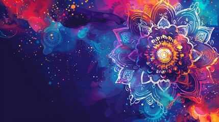 Colorful gradient fluid flow shape with mandala flower in mesh colorful ink, abstract background with the colorful mesh color with dots, modern background in gradients color smoke of the texture