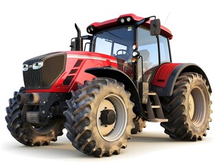 Red Powerful Agricultural Tractor on White Background for Farming and Cultivation