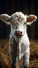 Hyper-Detailed Portrait of a Fluffy White Cow in a Cinematic,Photographic Style