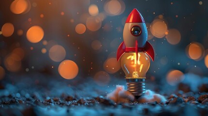 A light bulb with a rocket launching from it, metaphor for fast-tracked ideas