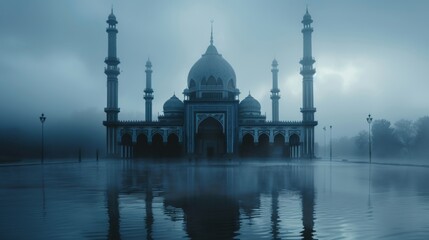 Fototapeta premium A beautiful serene mosque background for graphic design