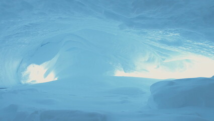Inside View of Antarctica Ice Cave. White Winter Background. Amazing Polar Landscape. Snow, Ice...