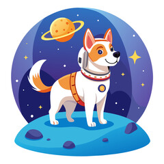 Proud pooch standing on the surface of the moon, clad in a spacesuit adorned with space agency patches