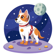 Proud pooch standing on the surface of the moon, clad in a spacesuit adorned with space agency patches