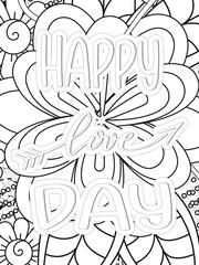 Love Quotes quotes Flower Coloring Page Beautiful black and white illustration for adult coloring book