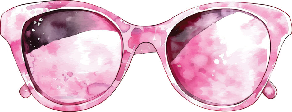 Pink Watercolor Sunglasses Clipart: White Isolated Background