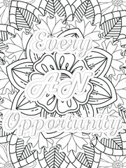 Fototapeta na wymiar Love Quotes quotes Flower Coloring Page Beautiful black and white illustration for adult coloring book