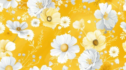 Retro yellow and white floral pattern with daisies