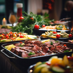 Obraz premium catering buffet food indoor in luxury restaurant with meat and vegetables