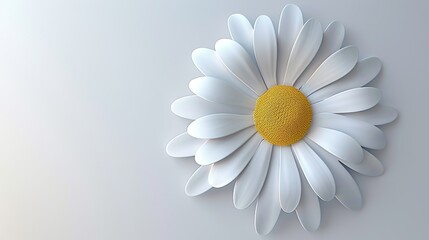 A minimalist 3D daisy with a pastel yellow center and softly curved petals - obrazy, fototapety, plakaty